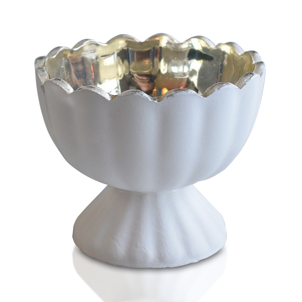 6 Pack | Vintage Mercury Glass Chalice Candle Holders (3-Inch, Suzanne Design, Sundae Cup Motif, Antique White) - For Use with Tea Lights - For Home Decor, Parties and Wedding Decorations - PaperLanternStore.com - Paper Lanterns, Decor, Party Lights & More