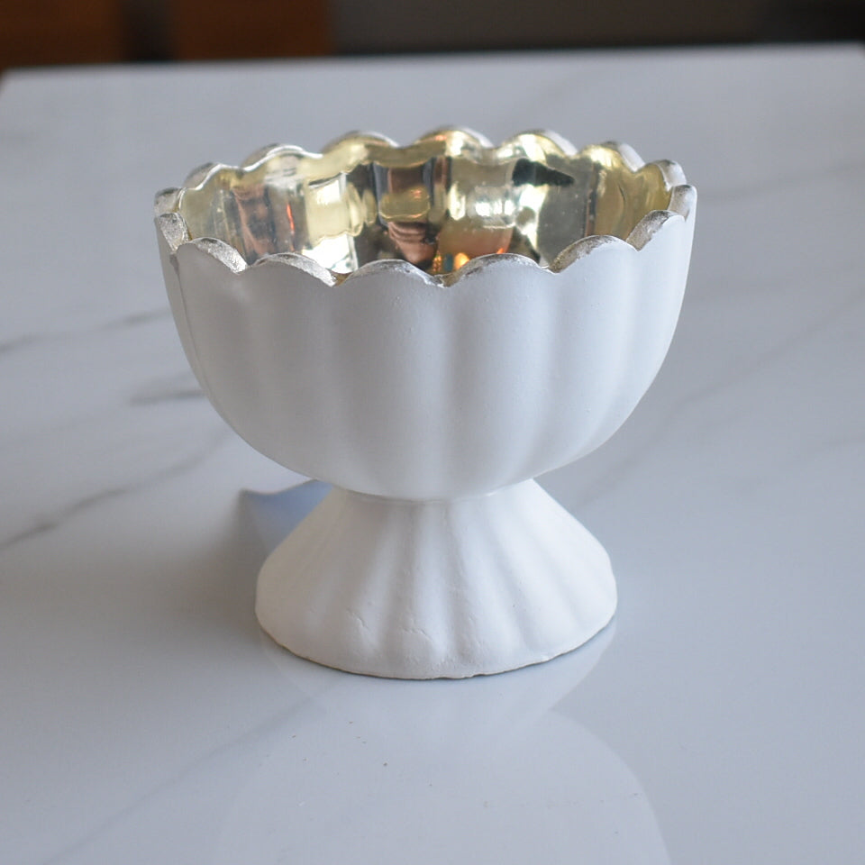 Vintage Mercury Glass Candle Holder (3-Inch, Suzanne Design, Sundae Cup Motif, Antique White) - For Use with Tea Lights - Home Decor and Wedding Decorations - PaperLanternStore.com - Paper Lanterns, Decor, Party Lights & More
