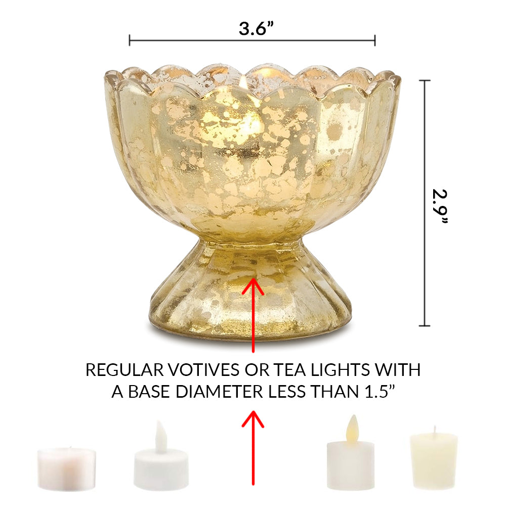 Vintage Mercury Glass Candle Holder (3-Inch, Suzanne Design, Sundae Cup Motif, Pearl White) - For Use with Tea Lights - Home Decor and Wedding Decorations