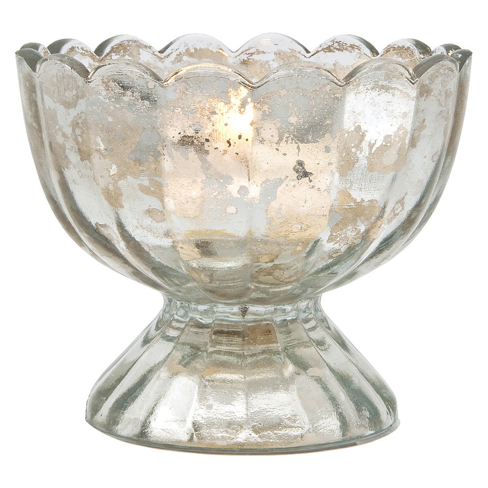 6 Pack | Vintage Mercury Glass Chalice Candle Holders (3-Inch, Suzanne Design, Sundae Cup Motif, Silver) - For Use with Tea Lights - PaperLanternStore.com - Paper Lanterns, Decor, Party Lights &amp; More