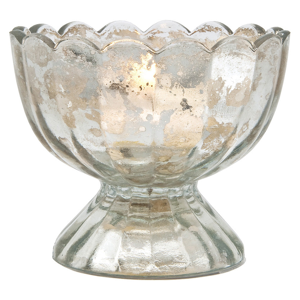 Vintage Mercury Glass Candle Holder (3-Inch, Suzanne Design, Sundae Cup Motif, Silver) - For Use with Tea Lights - Home Decor and Wedding Decorations - PaperLanternStore.com - Paper Lanterns, Decor, Party Lights &amp; More