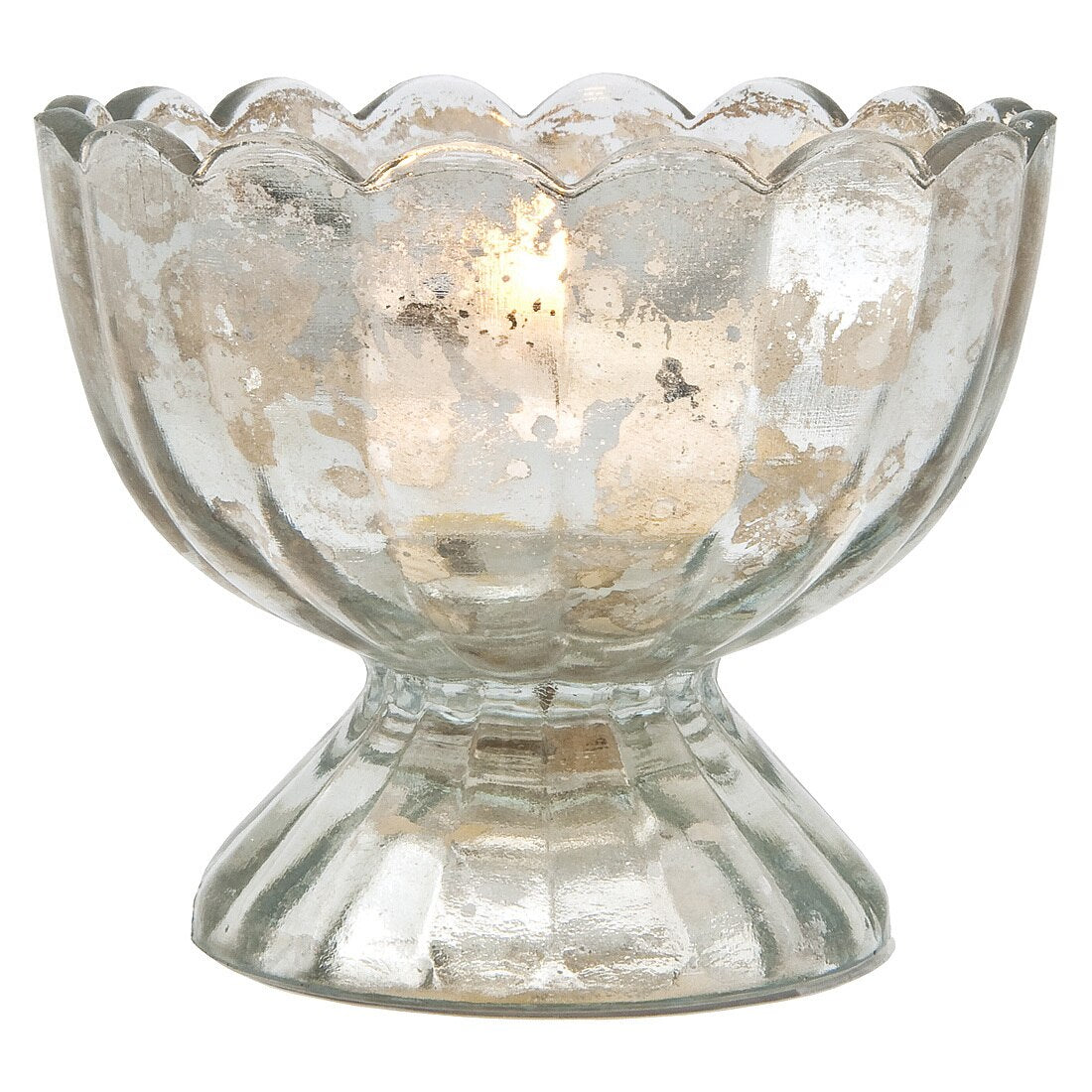 Vintage Mercury Glass Candle Holder (3-Inch, Suzanne Design, Sundae Cup Motif, Silver) - For Use with Tea Lights - Home Decor and Wedding Decorations - PaperLanternStore.com - Paper Lanterns, Decor, Party Lights & More