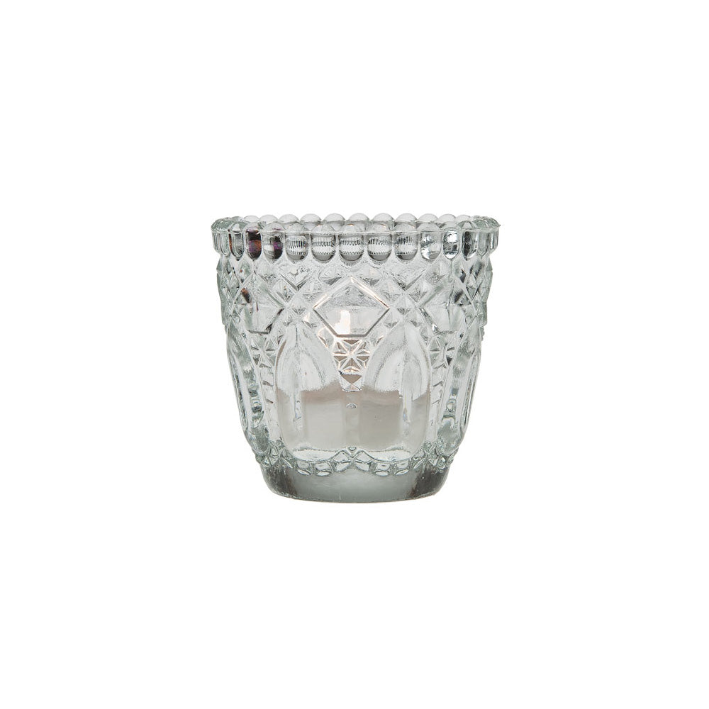Vintage Glass Candle Holder (2.75-Inch, Lillian Design, Clear, Single) - For Use with Tea Lights - For Home Decor, Parties, and Wedding Decorations - PaperLanternStore.com - Paper Lanterns, Decor, Party Lights &amp; More