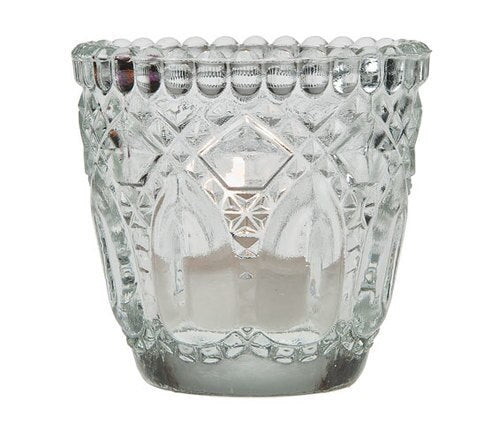 Vintage Glass Candle Holder (2.75-Inch, Lillian Design, Clear, Single) - For Use with Tea Lights - For Home Decor, Parties, and Wedding Decorations - PaperLanternStore.com - Paper Lanterns, Decor, Party Lights &amp; More