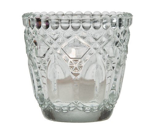 Vintage Glass Candle Holder (2.75-Inch, Lillian Design, Clear, Single) - For Use with Tea Lights - For Home Decor, Parties, and Wedding Decorations - PaperLanternStore.com - Paper Lanterns, Decor, Party Lights & More