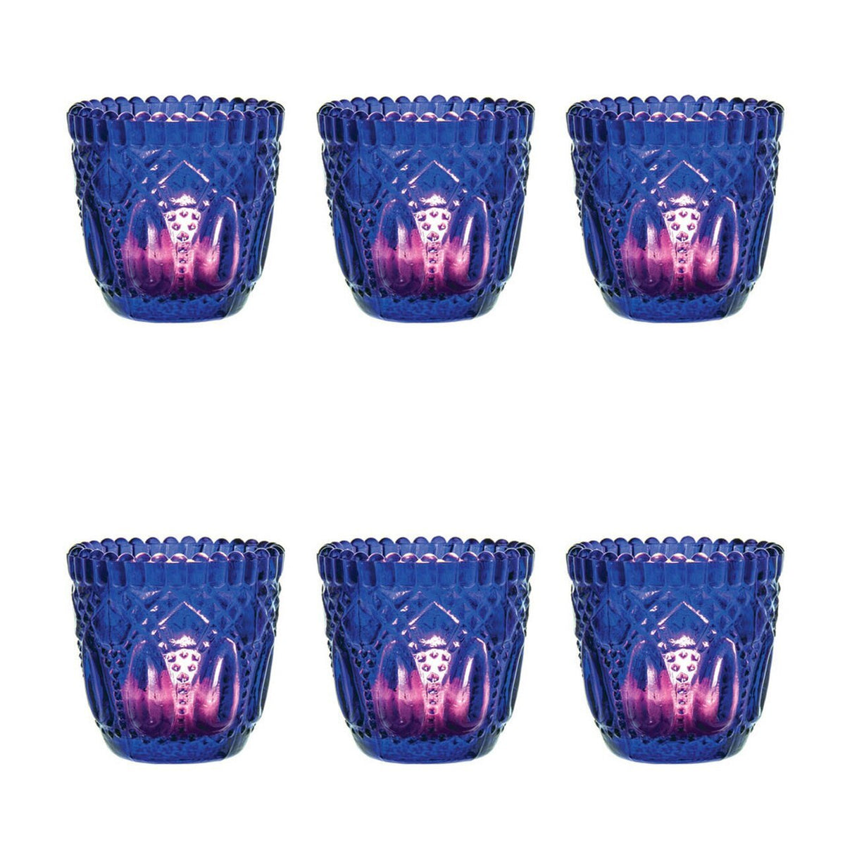 6 Pack | Faceted Vintage Glass Candle Holders (2.75-Inch, Lillian Design, Royal Purple) - Use with Tea Lights - For Home Decor, Parties and Wedding Decorations - PaperLanternStore.com - Paper Lanterns, Decor, Party Lights &amp; More