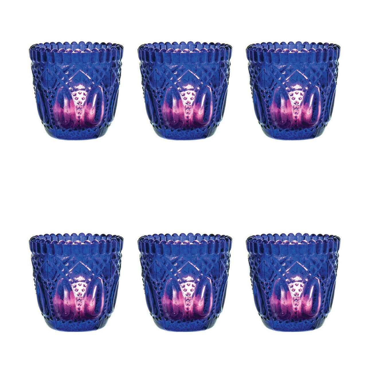 6 Pack | Faceted Vintage Glass Candle Holders (2.75-Inch, Lillian Design, Royal Purple) - Use with Tea Lights - For Home Decor, Parties and Wedding Decorations - PaperLanternStore.com - Paper Lanterns, Decor, Party Lights & More