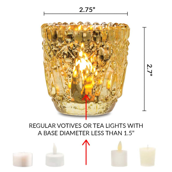 Faceted Vintage Mercury Glass Candle Holder (2.75-Inch, Lillian Design, Gold) - For Use with Tea Lights - For Home Decor, Parties and Wedding Decorations - PaperLanternStore.com - Paper Lanterns, Decor, Party Lights &amp; More