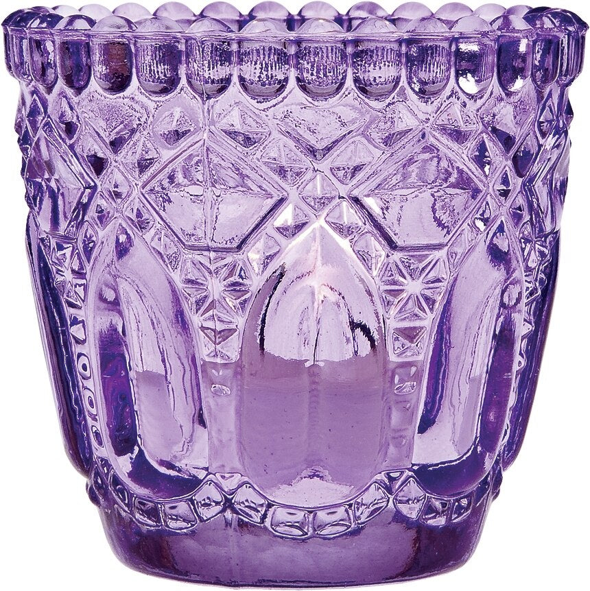 6 Pack | Faceted Vintage Glass Candle Holders (2.75-Inch, Lillian Design, Light Purple) - Use with Tea Lights - For Home Decor, Parties and Wedding Decorations - PaperLanternStore.com - Paper Lanterns, Decor, Party Lights &amp; More