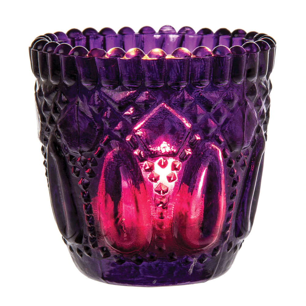 Faceted Vintage Glass Candle Holder (2.75-Inch, Lillian Design, Purple) - For Use with Tea Lights - For Home Decor, Parties and Wedding Decorations - PaperLanternStore.com - Paper Lanterns, Decor, Party Lights &amp; More