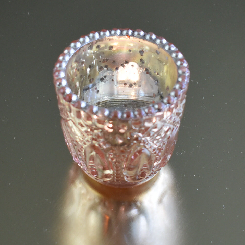 Faceted Vintage Mercury Glass Candle Holder (2.75-Inch, Lillian Design, Rose Gold Pink) - For Use with Tea Lights - For Home Decor and Wedding Decorations - PaperLanternStore.com - Paper Lanterns, Decor, Party Lights &amp; More