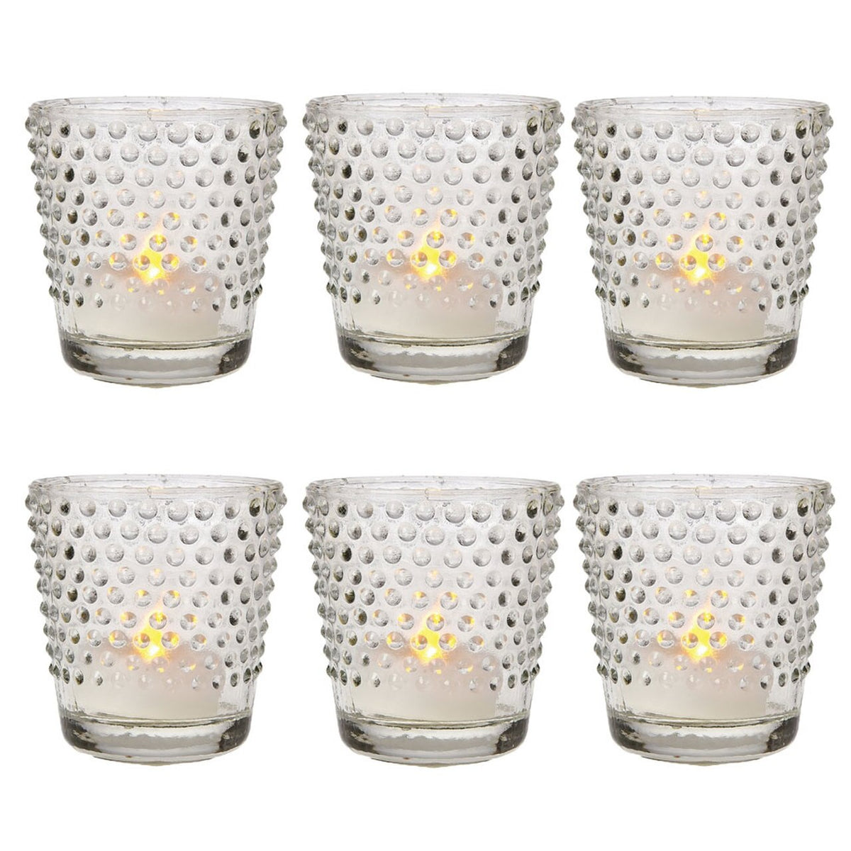 6 Pack | Hobnail Glass Candle Holder (2.5-Inch, Candace Design, Clear) - Use with Tea Lights - For Home Decor, Parties, and Wedding Decorations - PaperLanternStore.com - Paper Lanterns, Decor, Party Lights &amp; More