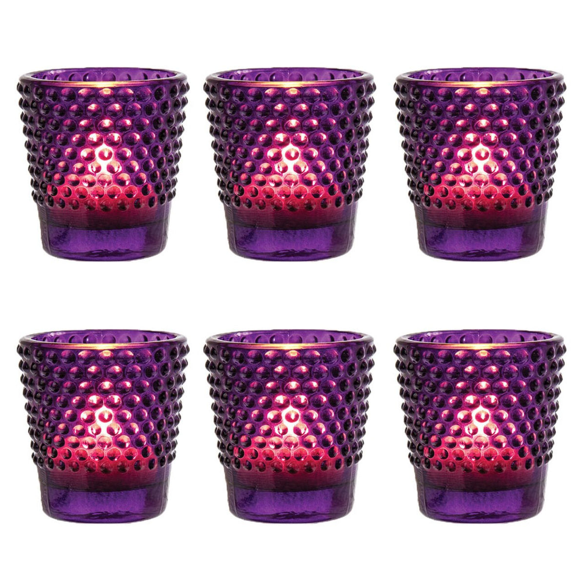 6 Pack | Vintage Hobnail Glass Candle Holder (2.25-Inches, Candace Design, Royal Purple) - For Use with Tea Lights - For Home Decor, Parties and Wedding Decorations - PaperLanternStore.com - Paper Lanterns, Decor, Party Lights &amp; More