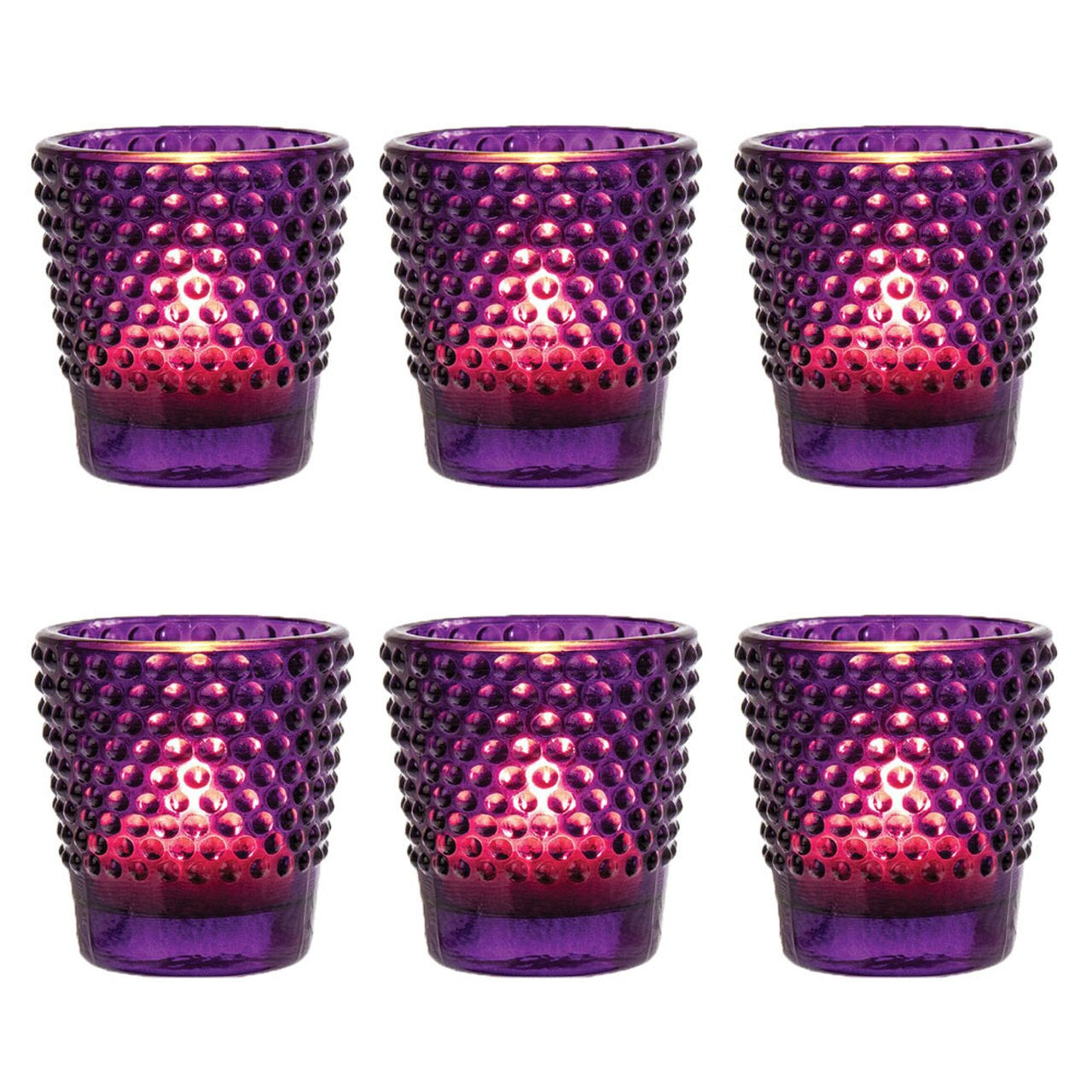 6 Pack | Vintage Hobnail Glass Candle Holder (2.25-Inches, Candace Design, Royal Purple) - For Use with Tea Lights - For Home Decor, Parties and Wedding Decorations - PaperLanternStore.com - Paper Lanterns, Decor, Party Lights & More