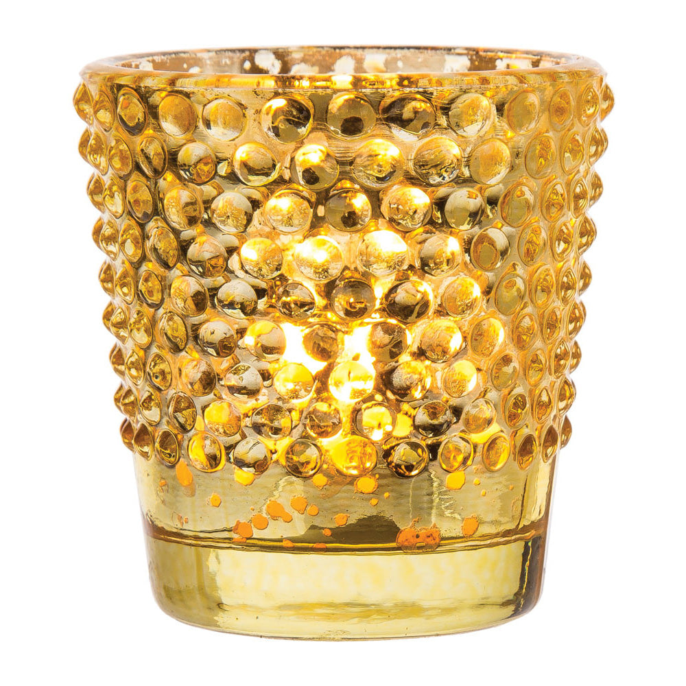 6 Pack | Hobnail Vintage Mercury Glass Glass Candle Holders (2.5-Inch, Candace Design, Gold) - For Use with Tea Lights - For Home Decor, Parties, and Wedding Decorations - PaperLanternStore.com - Paper Lanterns, Decor, Party Lights &amp; More