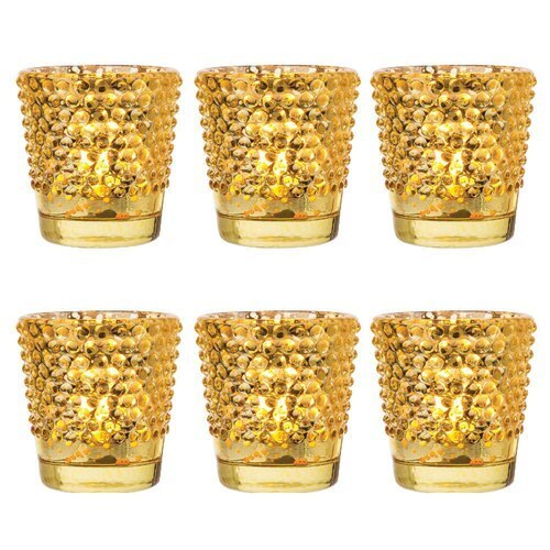 6 Pack | Hobnail Vintage Mercury Glass Glass Candle Holders (2.5-Inch, Candace Design, Gold) - For Use with Tea Lights - For Home Decor, Parties, and Wedding Decorations - PaperLanternStore.com - Paper Lanterns, Decor, Party Lights &amp; More