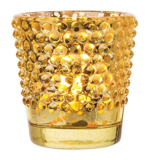 Hobnail Vintage Mercury Glass Candle Holder (2.5-Inch, Candace Design, Gold) - For Use with Tea Lights - For Home Decor, Parties and Wedding Decorations - PaperLanternStore.com - Paper Lanterns, Decor, Party Lights &amp; More