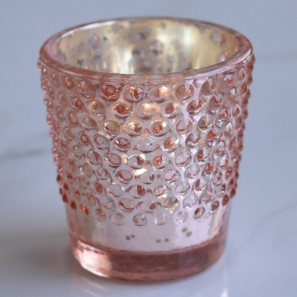 6 Pack | Vintage Hobnail Mercury Glass Candle Holder (2.25-Inches, Candace Design, Rose Gold Pink) - For Use with Tea Lights - For Home Decor, Parties and Wedding Decorations - PaperLanternStore.com - Paper Lanterns, Decor, Party Lights & More