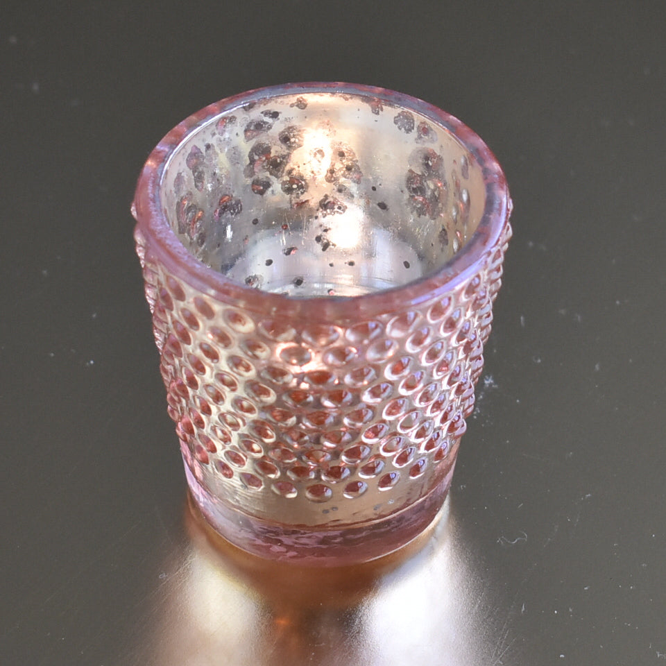 6 Pack | Vintage Hobnail Mercury Glass Candle Holder (2.25-Inches, Candace Design, Rose Gold Pink) - For Use with Tea Lights - For Home Decor, Parties and Wedding Decorations - PaperLanternStore.com - Paper Lanterns, Decor, Party Lights &amp; More