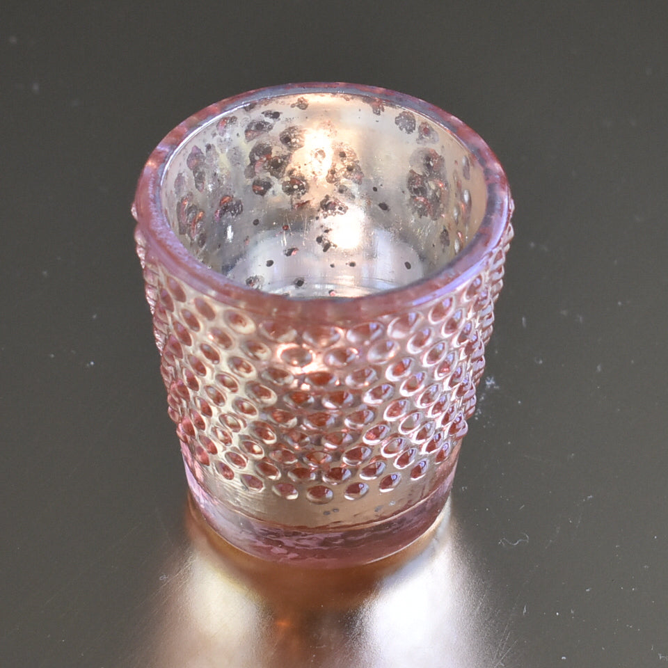 Hobnail Design Mercury Glass Candle Holder (2.25-Inch, Candace Design, Rose Gold Pink, Single) - For Use with Tea Lights - For Home Decor, Parties and Wedding Decorations - PaperLanternStore.com - Paper Lanterns, Decor, Party Lights &amp; More