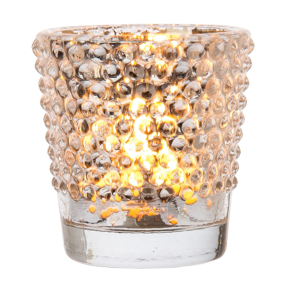 6 Pack | Hobnail Vintage Mercury Glass Glass Candle Holders (2.5-Inch, Candace Design, Silver) - For Use with Tea Lights - For Home Decor, Parties, and Wedding Decorations - PaperLanternStore.com - Paper Lanterns, Decor, Party Lights &amp; More