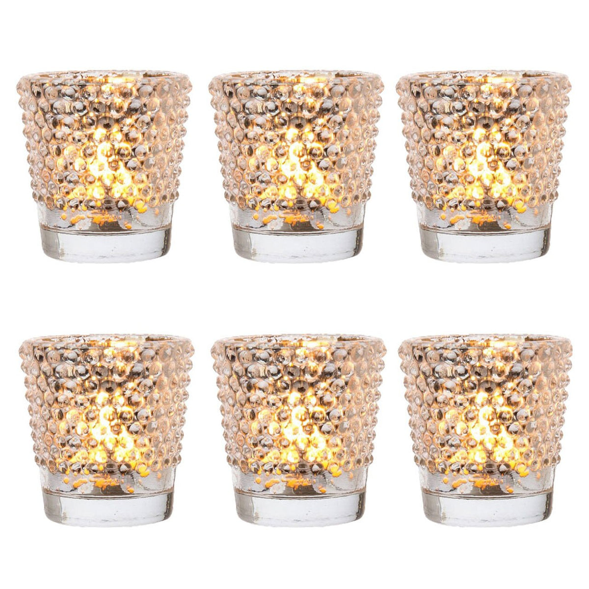 6 Pack | Hobnail Vintage Mercury Glass Glass Candle Holders (2.5-Inch, Candace Design, Silver) - For Use with Tea Lights - For Home Decor, Parties, and Wedding Decorations - PaperLanternStore.com - Paper Lanterns, Decor, Party Lights &amp; More