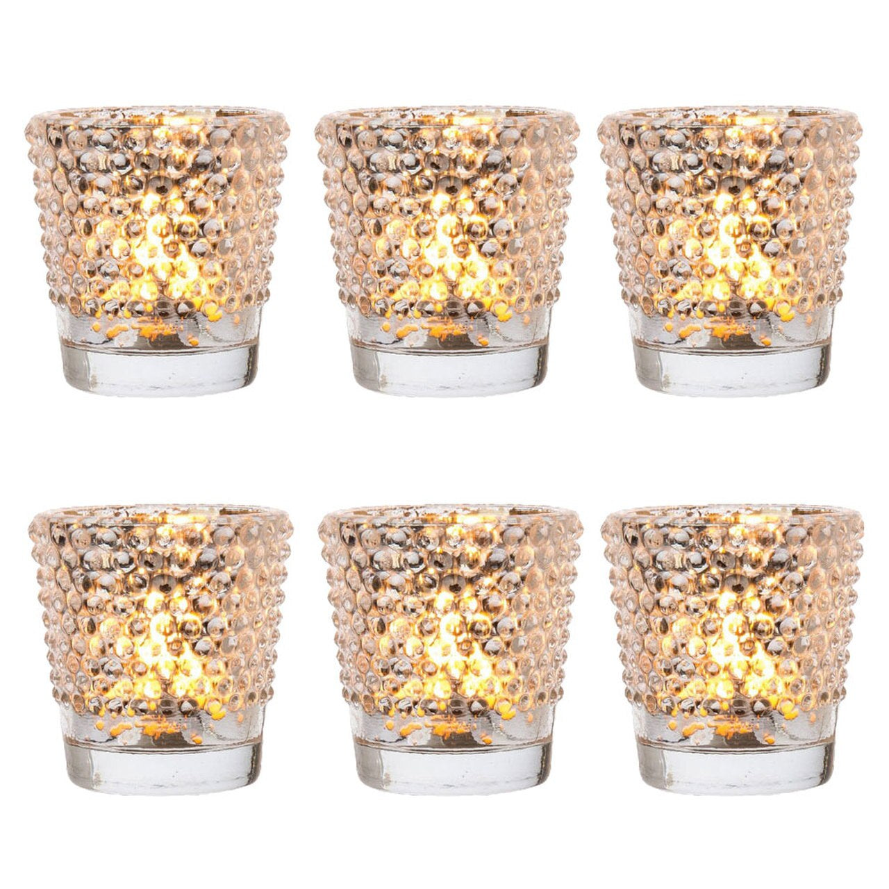 6 Pack | Hobnail Vintage Mercury Glass Glass Candle Holders (2.5-Inch, Candace Design, Silver) - For Use with Tea Lights - For Home Decor, Parties, and Wedding Decorations - PaperLanternStore.com - Paper Lanterns, Decor, Party Lights & More