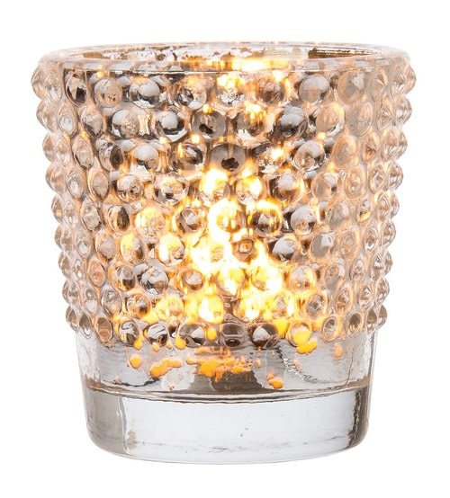 Hobnail Vintage Mercury Glass Candle Holder (2.5-Inch, Candace Design, Silver) - For Use with Tea Lights - For Home Decor, Parties, and Wedding Decorations - PaperLanternStore.com - Paper Lanterns, Decor, Party Lights &amp; More