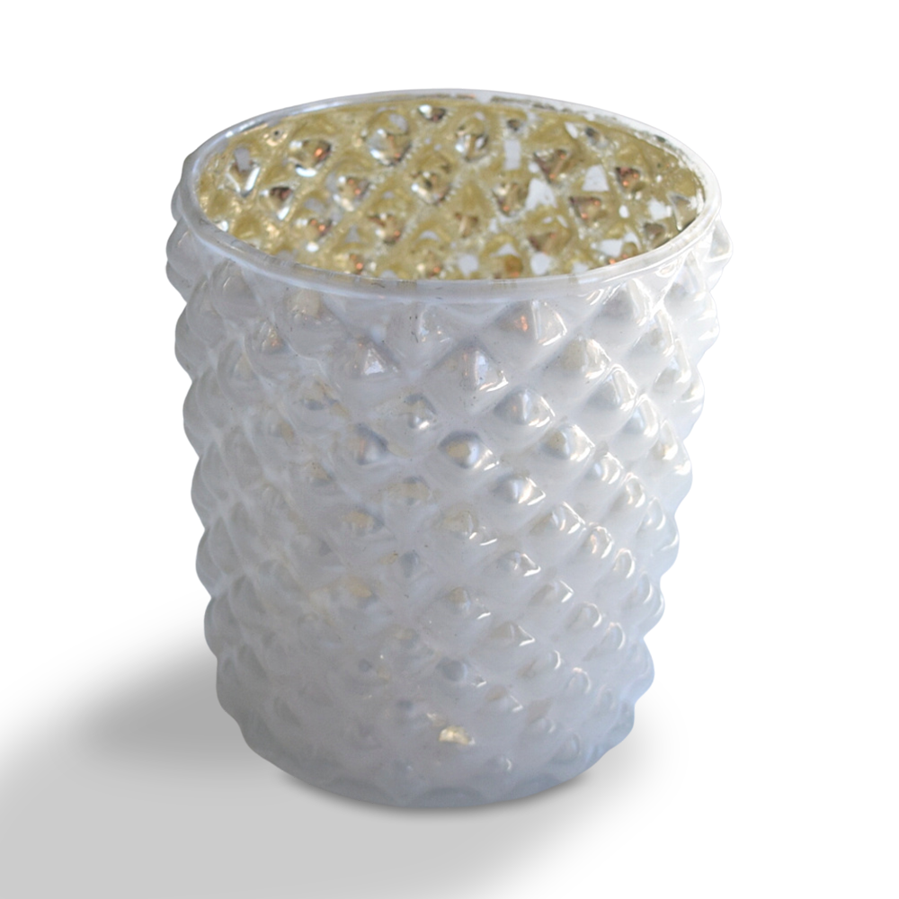 6 Pack | Vintage Mercury Glass Tealight Candle Holders (2.5-Inch, Zariah Design, Pearl White) - For Use with Tea Lights - For Home Decor, Parties and Wedding Decorations