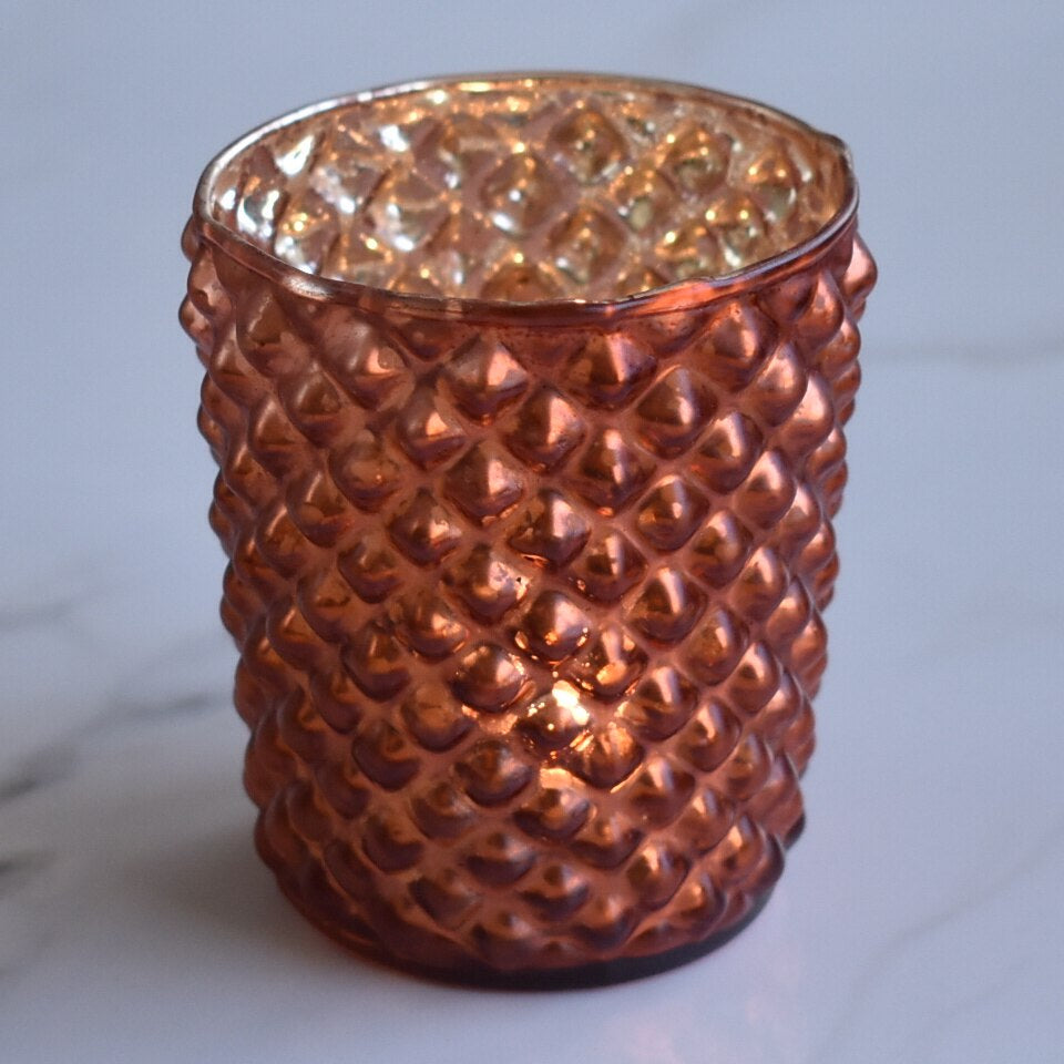 6 Pack | Vintage Mercury Glass Tealight Holders (2.5-Inch, Zariah Design, Rustic Copper Red) - For Use with Tea Lights - For Home Decor, Parties and Wedding Decorations - PaperLanternStore.com - Paper Lanterns, Decor, Party Lights & More