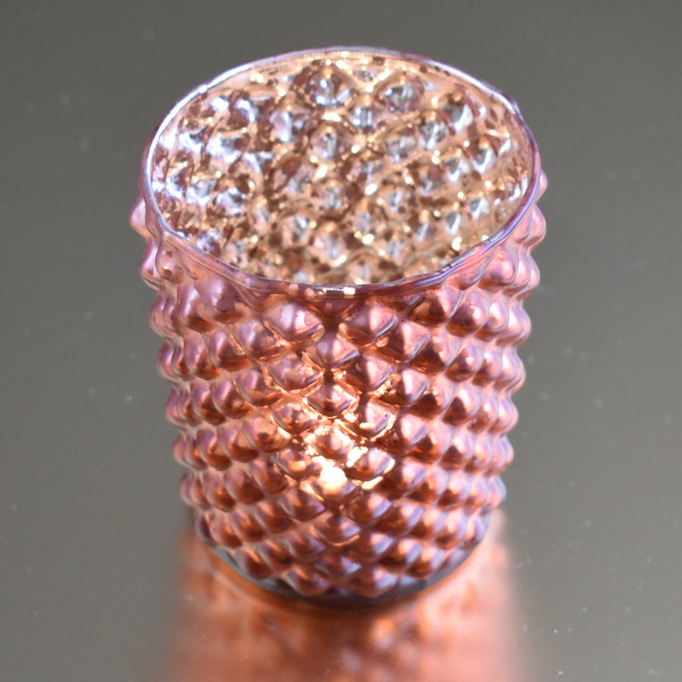 Mercury Glass Tealight Holder (3-Inch, Zariah Design, Rustic Copper Red) - For Use with Tea Lights - For Home Decor, Parties and Wedding Decorations - PaperLanternStore.com - Paper Lanterns, Decor, Party Lights &amp; More