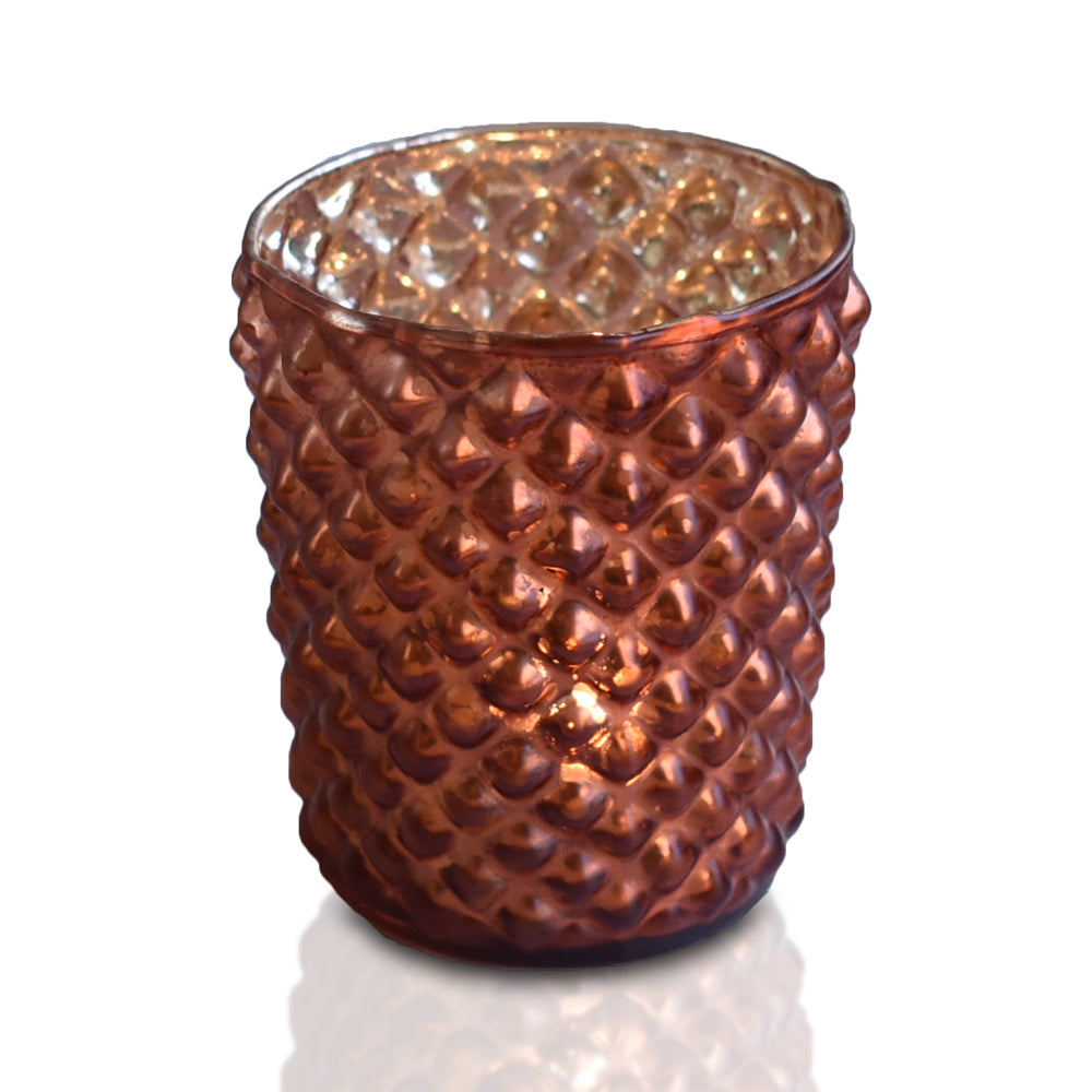 4-PACK | Mercury Glass Tealight Holder (3-Inch, Zariah Design, Rustic Copper Red) - For Use with Tea Lights - For Home Decor, Parties and Wedding Decorations