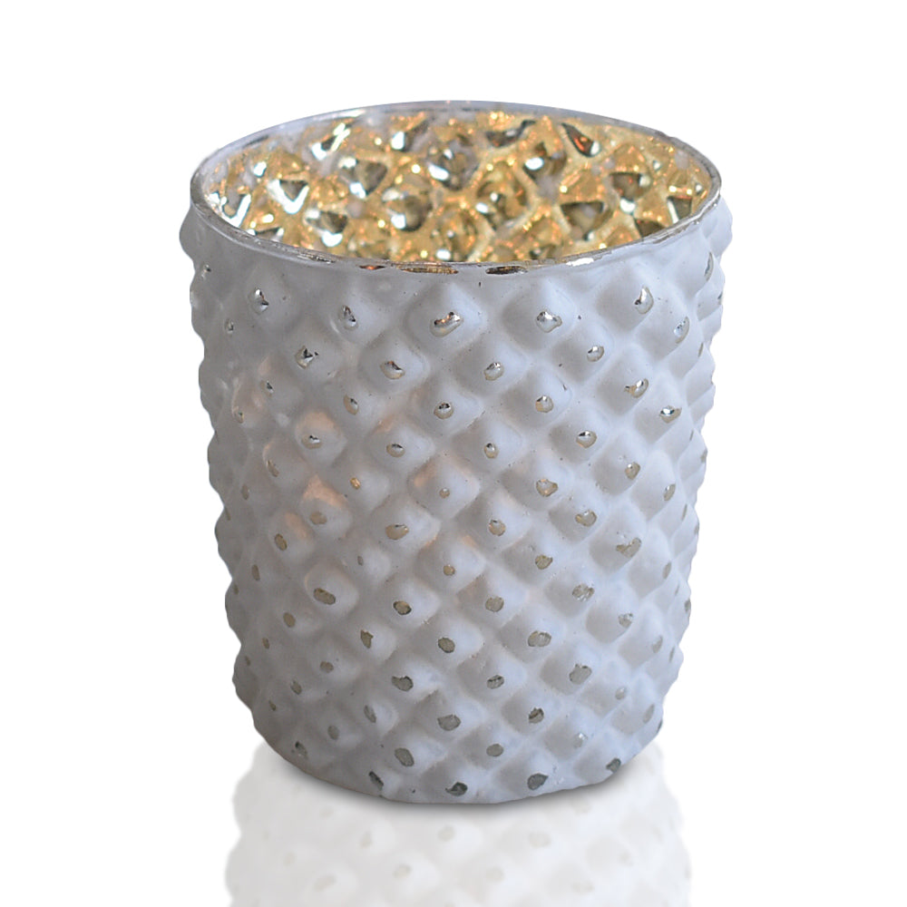 Mercury Glass Tealight Holder (3-Inch, Zariah Design, Antique White) - For Use with Tea Lights - For Home Decor, Parties and Wedding Decorations - PaperLanternStore.com - Paper Lanterns, Decor, Party Lights &amp; More