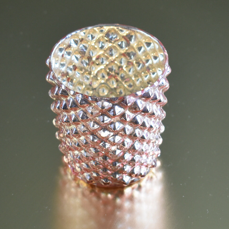 6 Pack | Vintage Mercury Glass Tealight Holders (2.5-Inch, Zariah Design, Rose Gold Pink) - For Use with Tea Lights - For Home Decor, Parties and Wedding Decorations - PaperLanternStore.com - Paper Lanterns, Decor, Party Lights &amp; More