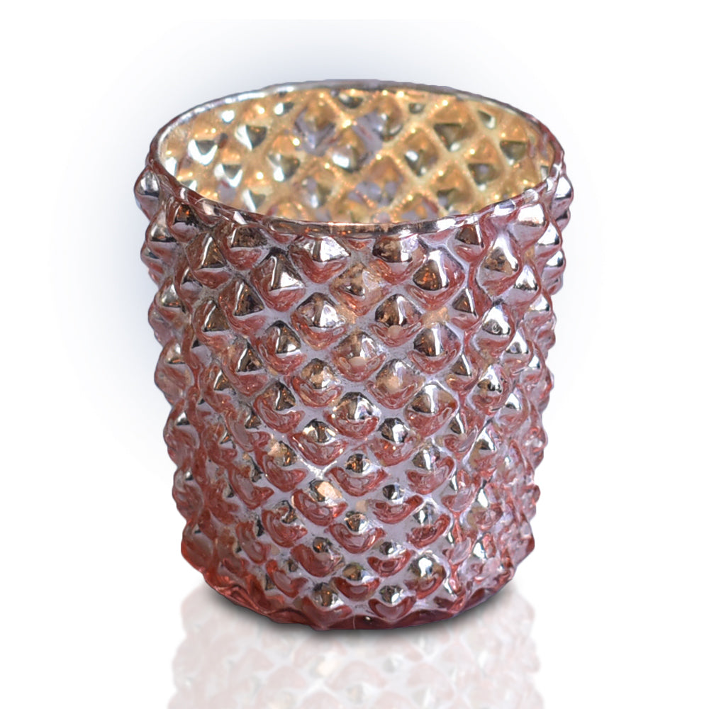 Mercury Glass Tealight Holder (3-Inches, Zariah Design, Rose Gold Pink) - For Use with Tea Lights - For Home Decor, Parties and Wedding Decorations - PaperLanternStore.com - Paper Lanterns, Decor, Party Lights & More