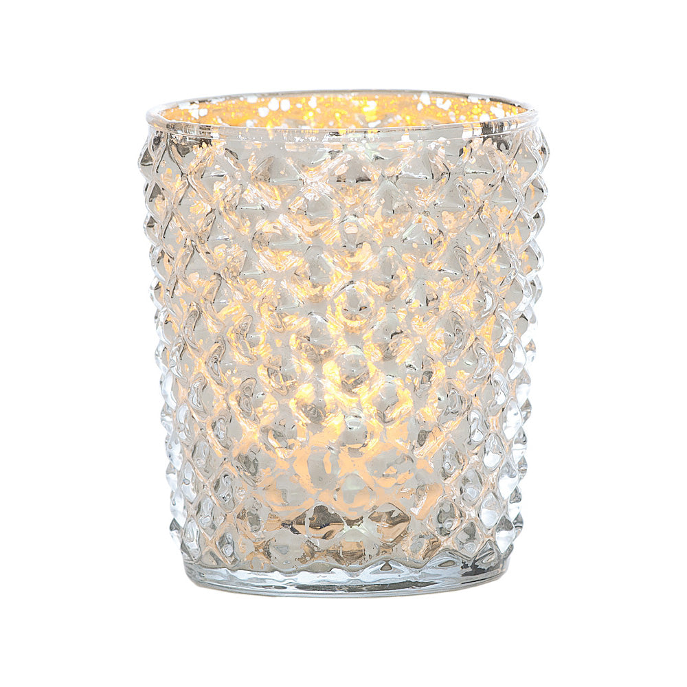 Vintage Mercury Glass Candle Holder (3-Inch, Zariah Design, Silver) - For Use with Tea Lights - For Home Decor, Parties, and Wedding Decorations - PaperLanternStore.com - Paper Lanterns, Decor, Party Lights &amp; More