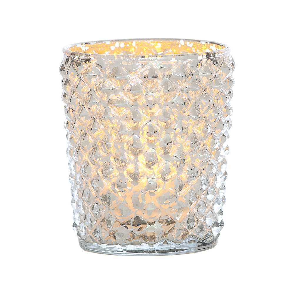 4-PACK | Vintage Mercury Glass Candle Holder (3-Inch, Zariah Design, Silver) - For Use with Tea Lights - For Home Decor, Parties, and Wedding Decorations