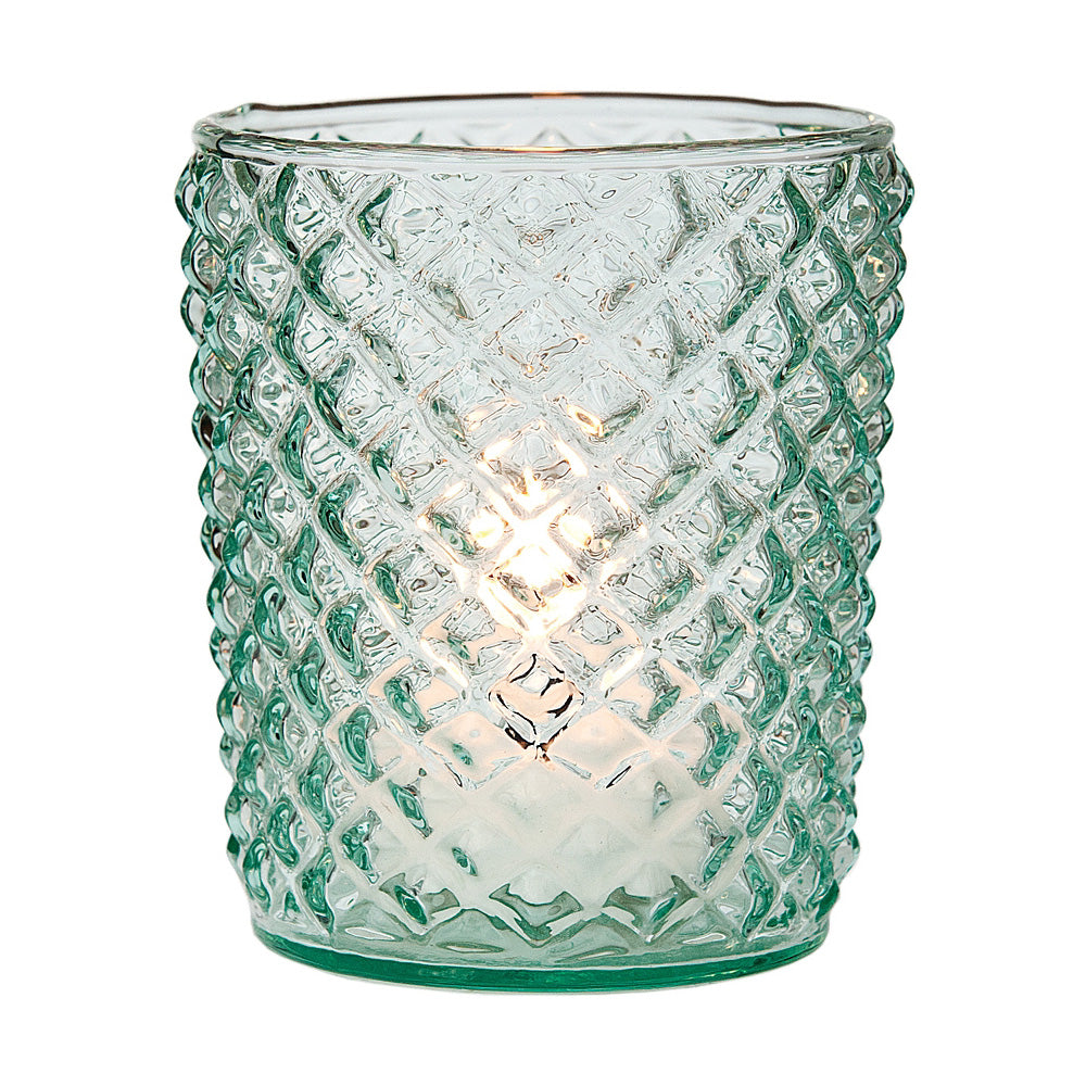 6 Pack | Vintage Glass Candle Holders (3-Inch, Zariah Design, Vintage Green) - For Use with Tea Lights - For Home Decor, Parties, and Wedding Decorations - PaperLanternStore.com - Paper Lanterns, Decor, Party Lights & More