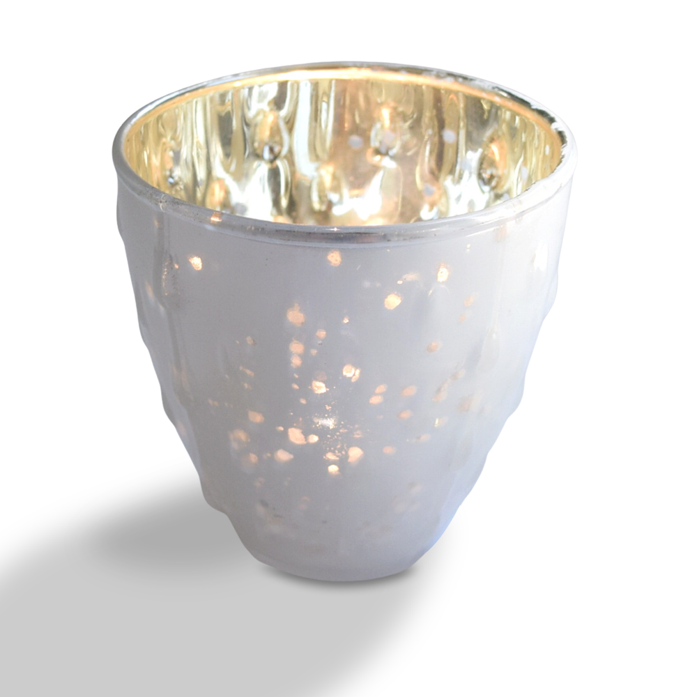 Vintage Mercury Glass Candle Holder (3.25-Inch, Small Deborah Design, Pearl White) - For Use with Tea Lights - Home Decor, Parties and Wedding Decorations