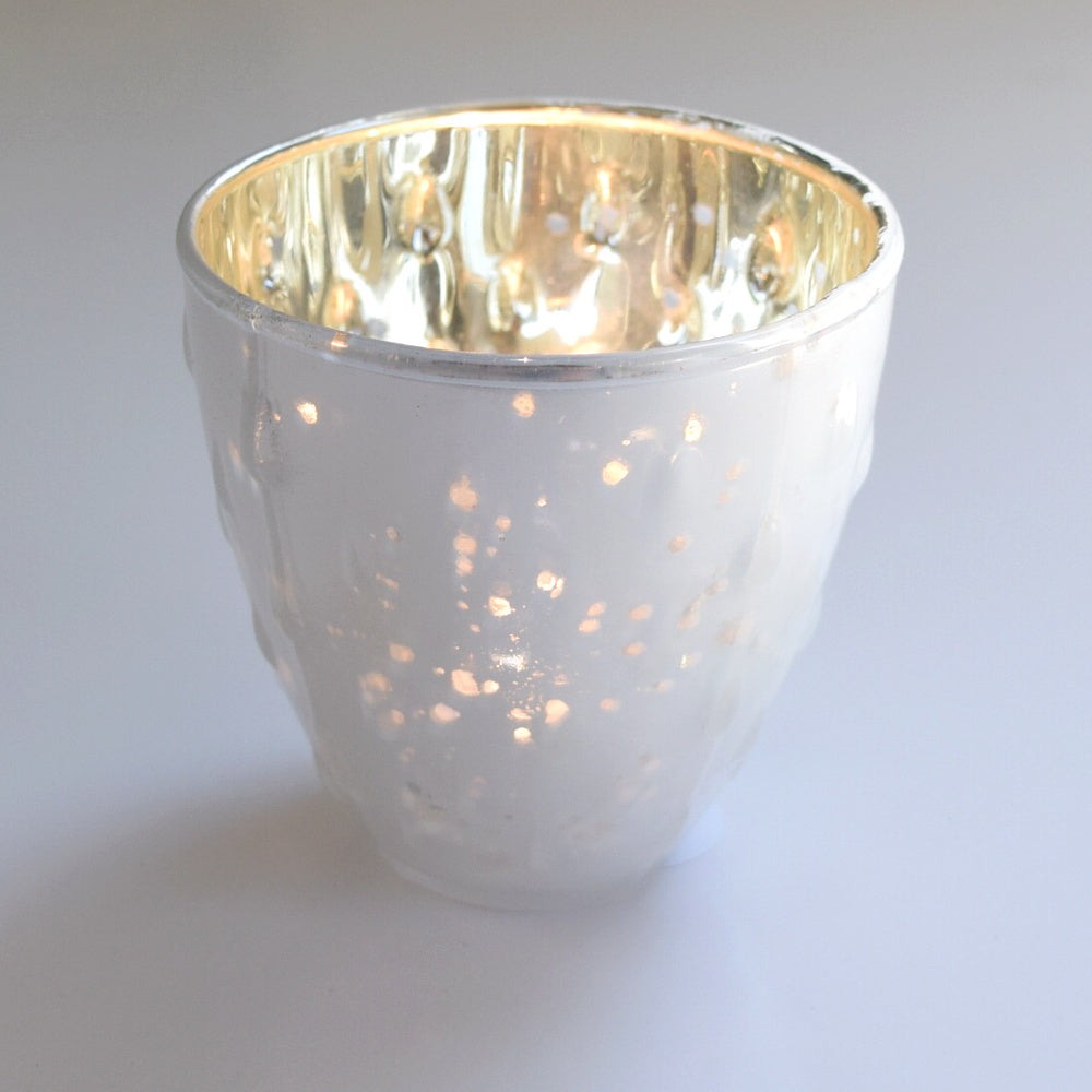 BLOWOUT Vintage Mercury Glass Candle Holder (3.25-Inch, Small Deborah Design, Pearl White) - For Use with Tea Lights - Home Decor, Parties and Wedding Decorations