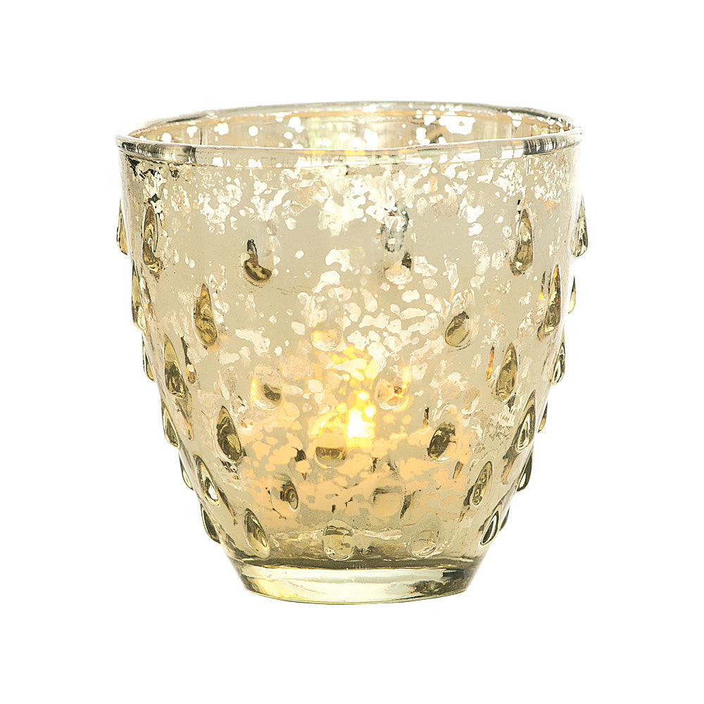 6 Pack | Vintage Mercury Glass Candle Holder (3.25-Inch, Small Deborah Design, Gold) - For Use with Tea Lights - For Home Decor, Parties and Wedding Decorations - PaperLanternStore.com - Paper Lanterns, Decor, Party Lights & More