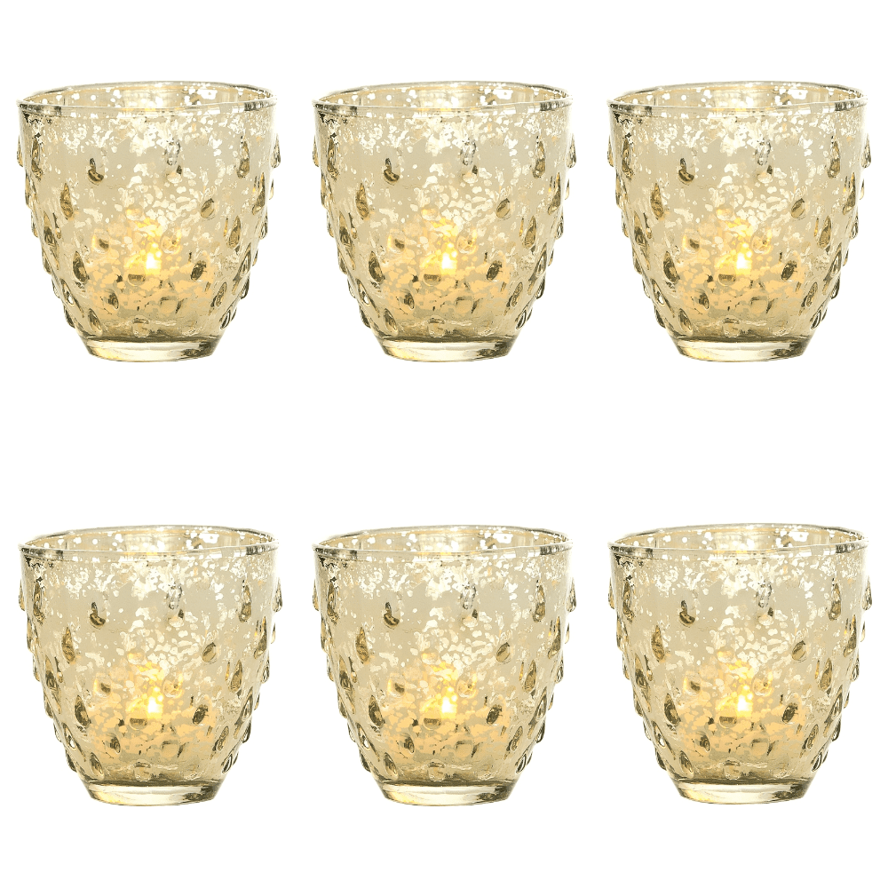 6 Pack | Vintage Mercury Glass Candle Holder (3.25-Inch, Small Deborah Design, Gold) - For Use with Tea Lights - For Home Decor, Parties and Wedding Decorations - PaperLanternStore.com - Paper Lanterns, Decor, Party Lights &amp; More