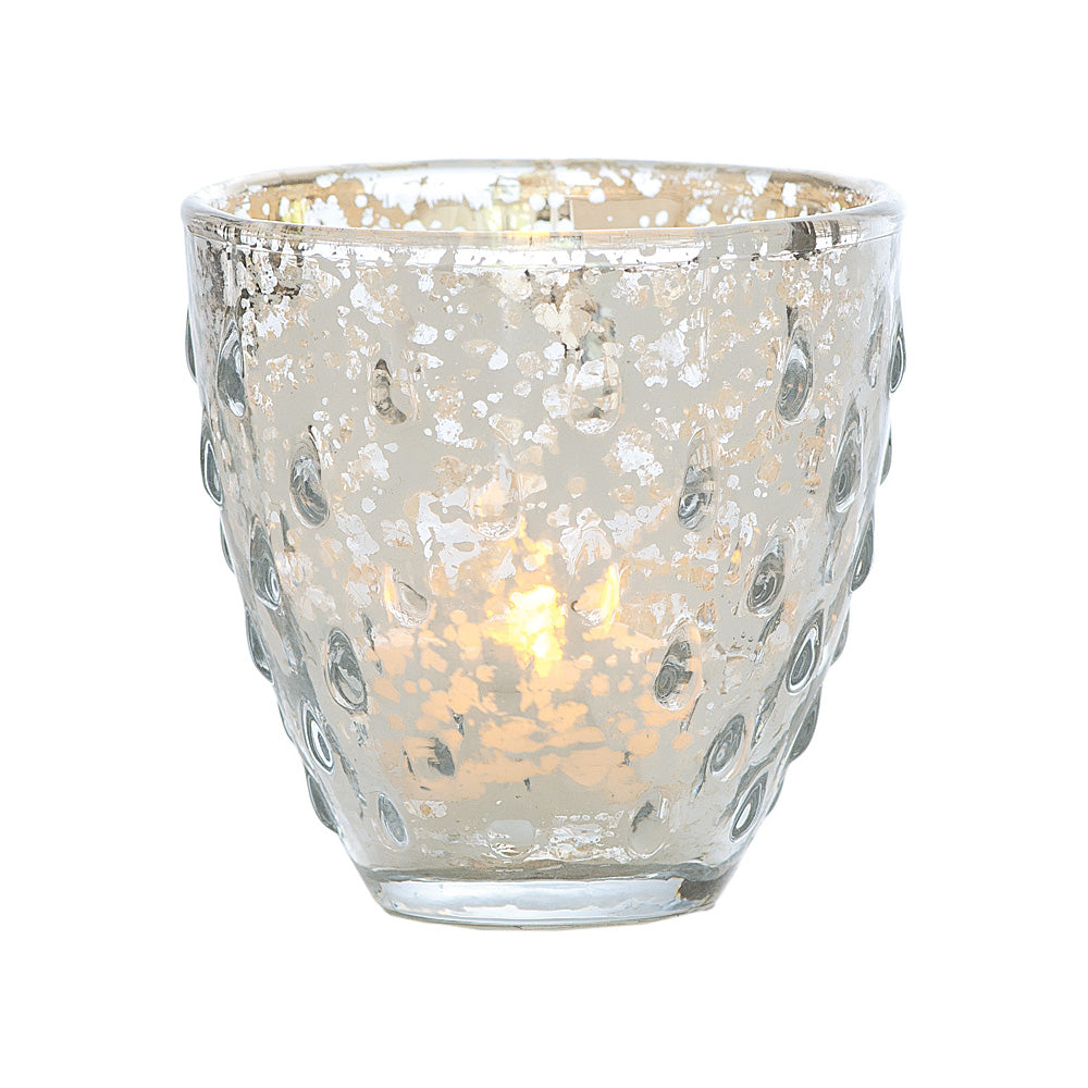 6 Pack | Vintage Mercury Glass Candle Holder (3.25-Inch, Small Deborah Design, Silver) - For Use with Tea Lights - For Home Decor, Parties, and Wedding Decorations - PaperLanternStore.com - Paper Lanterns, Decor, Party Lights &amp; More
