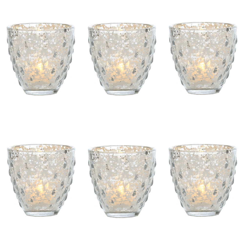 6 Pack | Vintage Mercury Glass Candle Holder (3.25-Inch, Small Deborah Design, Silver) - For Use with Tea Lights - For Home Decor, Parties, and Wedding Decorations - PaperLanternStore.com - Paper Lanterns, Decor, Party Lights &amp; More