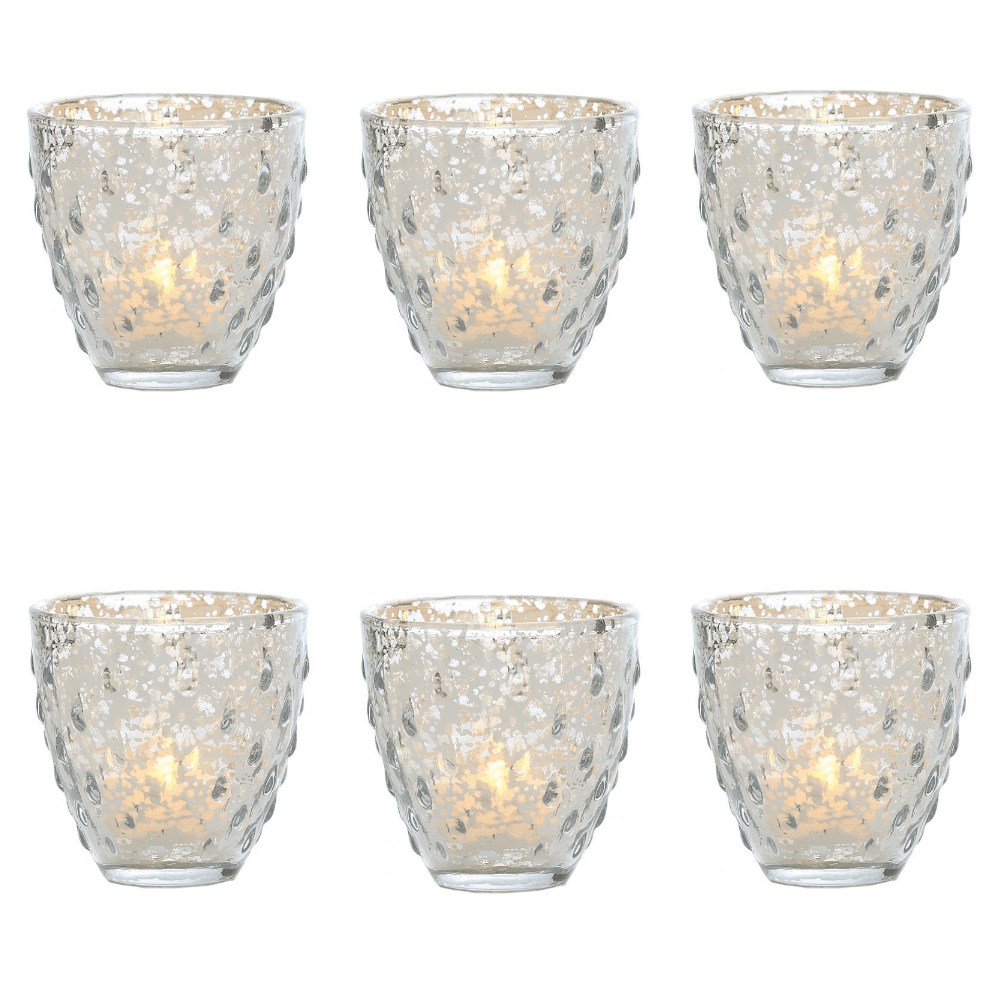 6 Pack | Vintage Mercury Glass Candle Holder (3.25-Inch, Small Deborah Design, Silver) - For Use with Tea Lights - For Home Decor, Parties, and Wedding Decorations - PaperLanternStore.com - Paper Lanterns, Decor, Party Lights & More