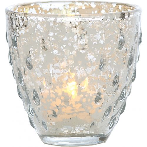 Vintage Mercury Glass Candle Holder (3.25-Inch, Small Deborah Design, Silver) - For Use with Tea Lights - For Home Decor, Parties, and Wedding Decorations - PaperLanternStore.com - Paper Lanterns, Decor, Party Lights & More