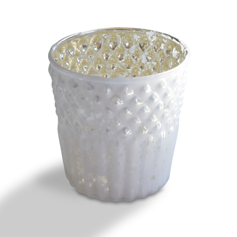 6 Pack | Mercury Glass Tealight Candle Holders (2.75-Inches, Ophelia Design, Pearl White) - For Use with Tea Lights - For Home Decor, Parties and Wedding Decorations