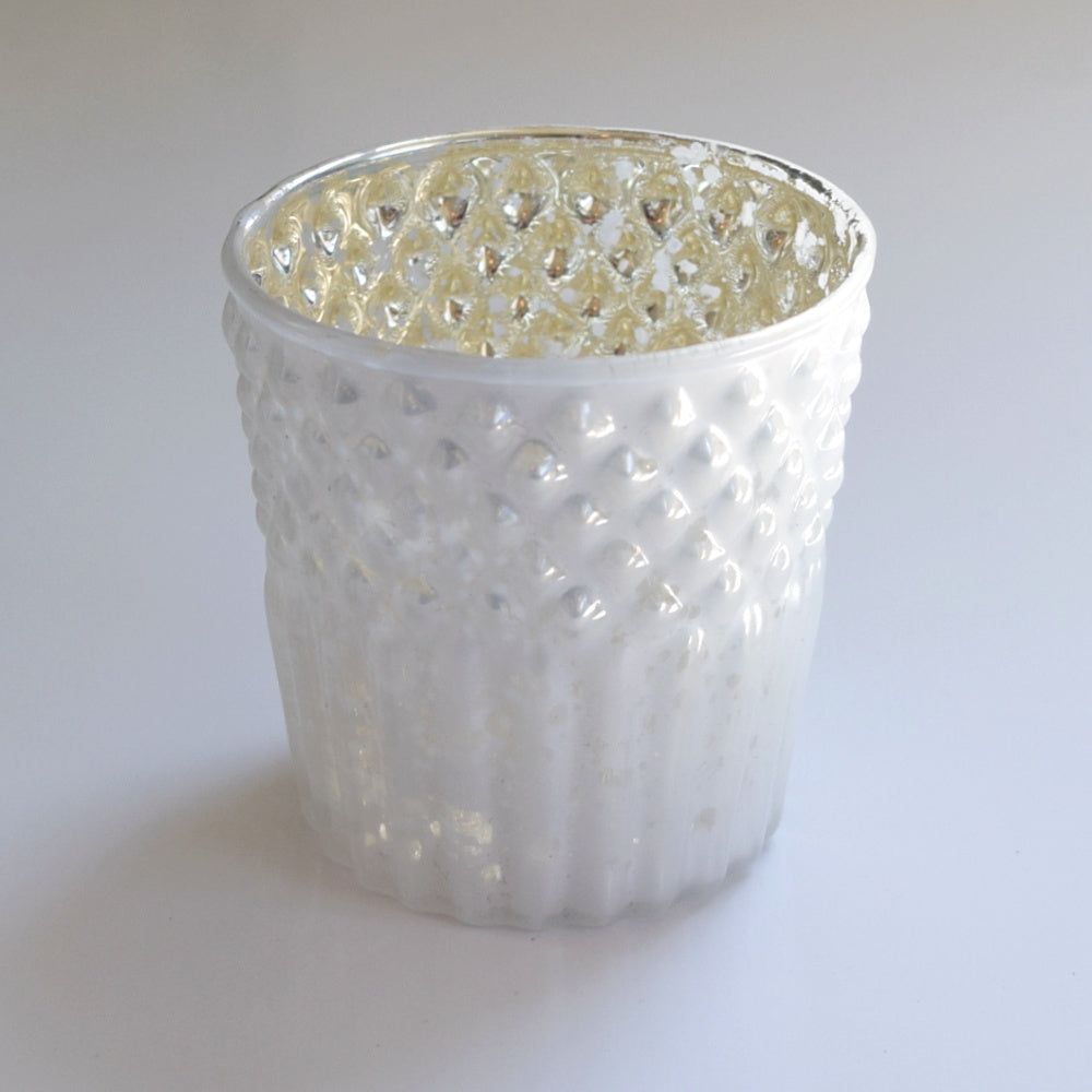 6 Pack | Mercury Glass Tealight Candle Holders (2.75-Inches, Ophelia Design, Pearl White) - For Use with Tea Lights - For Home Decor, Parties and Wedding Decorations