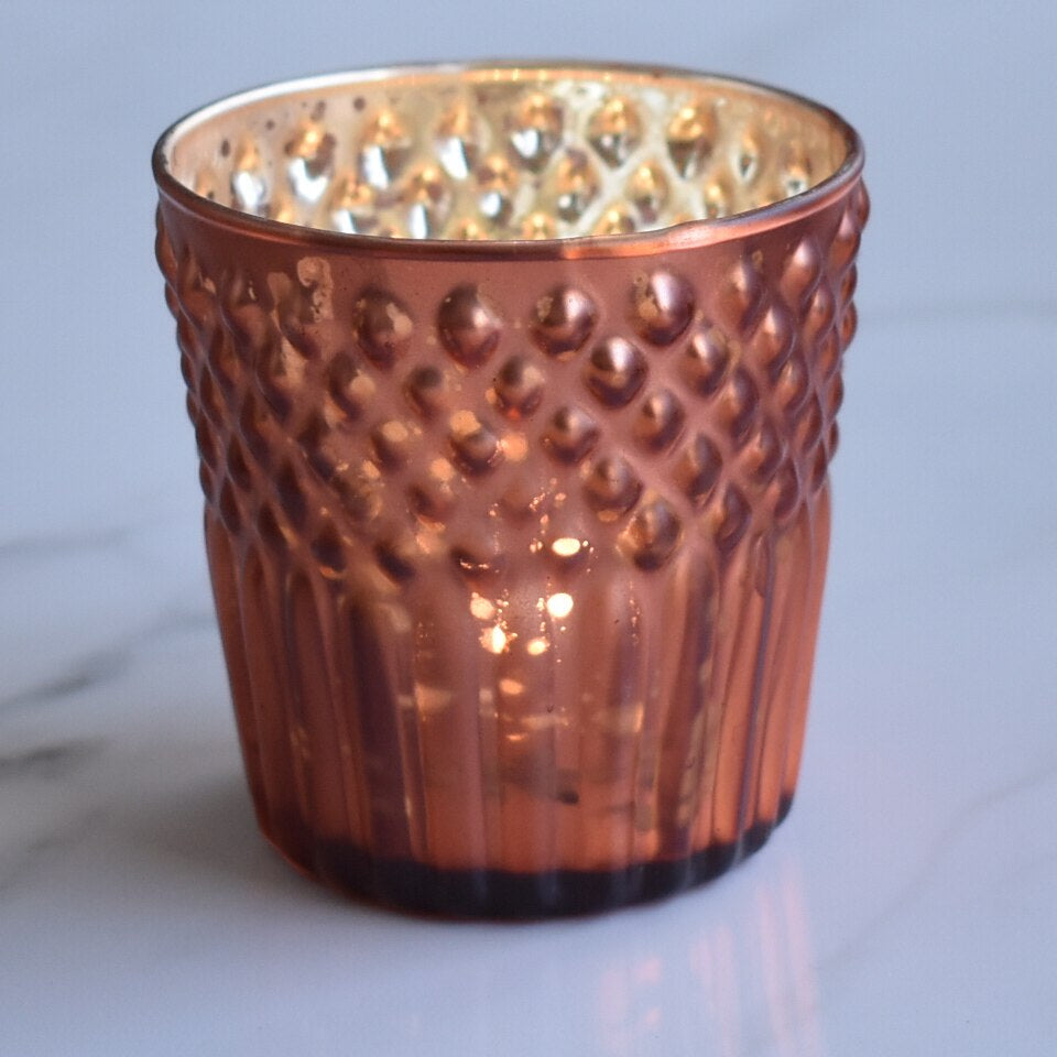 6 Pack | Mercury Glass Tealight Holders (2.75-Inches, Ophelia Design, Rustic Copper Red) - For Use with Tea Lights - For Home Decor, Parties and Wedding Decorations - PaperLanternStore.com - Paper Lanterns, Decor, Party Lights &amp; More