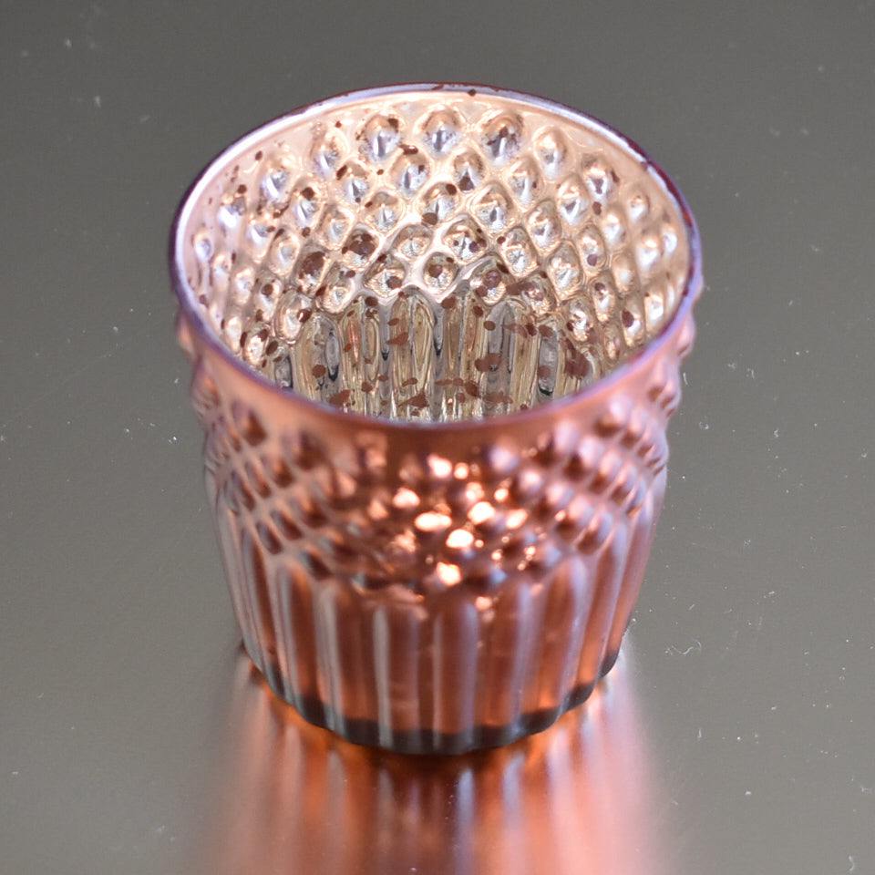 Mercury Glass Tealight Holder (2.75-Inch, Ophelia Design, Rustic Copper Red) - For Use with Tea Lights - For Home Decor, Parties and Wedding Decorations - PaperLanternStore.com - Paper Lanterns, Decor, Party Lights &amp; More